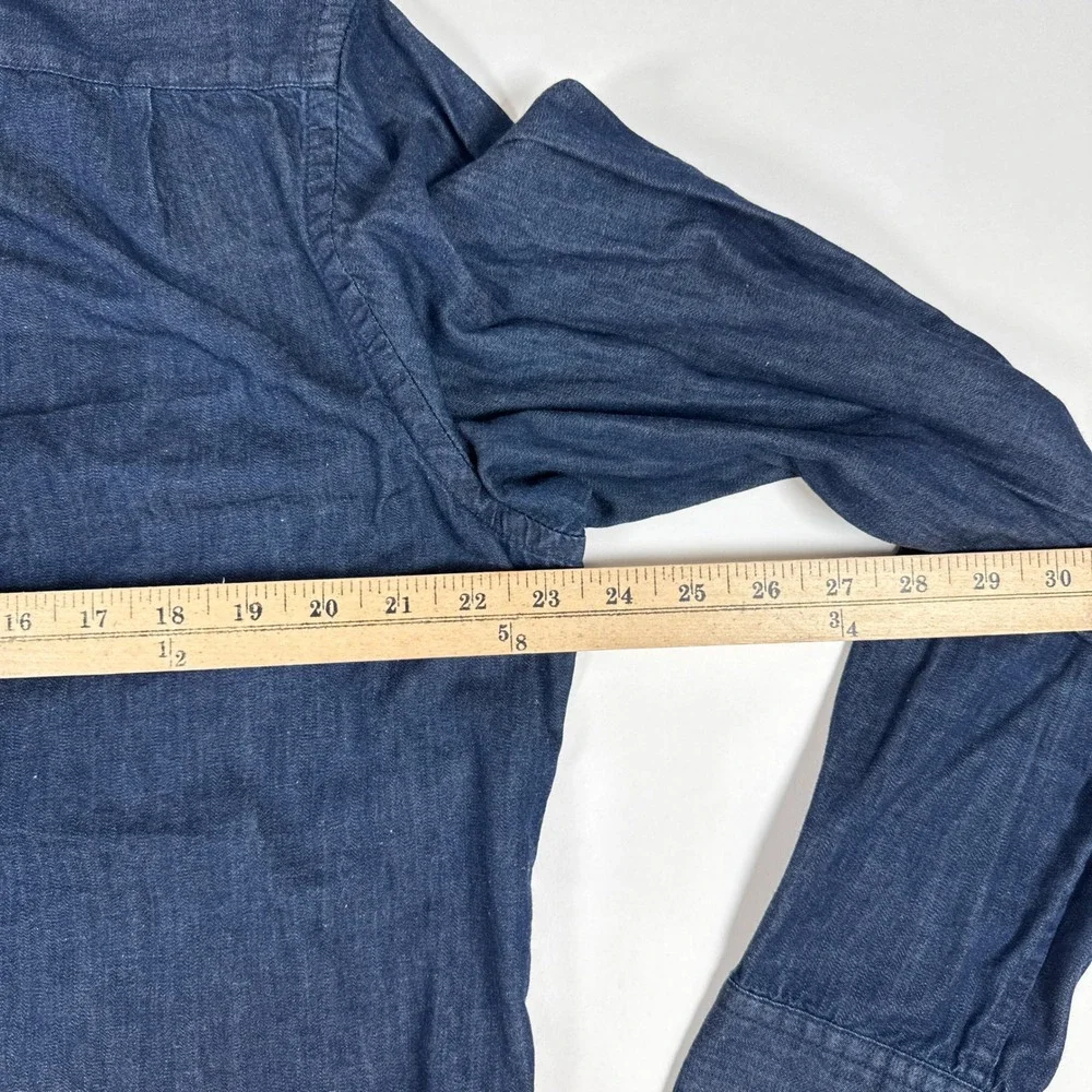 Banana Republic Denim Button Down Mens Large Blue Cotton Linen Blend Workwear